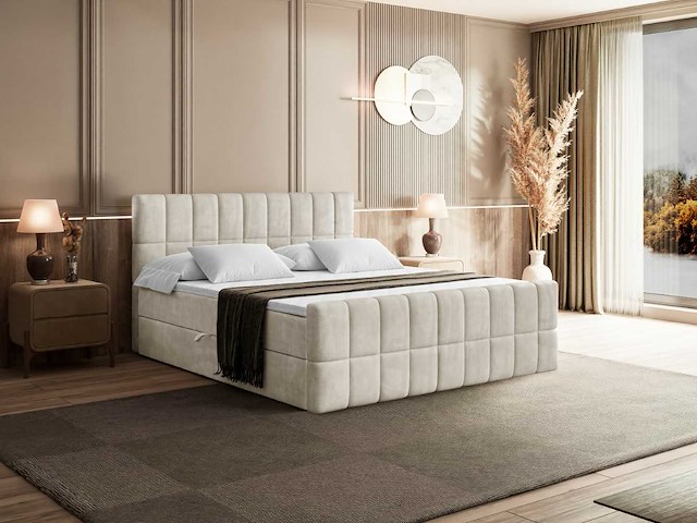 Box spring bed 180x200 - matras - matrastopper - borst - beige fluweel - afbeelding 1 van  10
