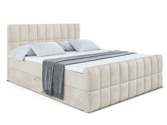 Box spring bed 180x200 - matras - matrastopper - borst - beige fluweel - afbeelding 4 van  10