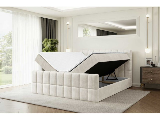 Box spring bed 180x200 - matras - matrastopper - borst - beige fluweel - afbeelding 5 van  10