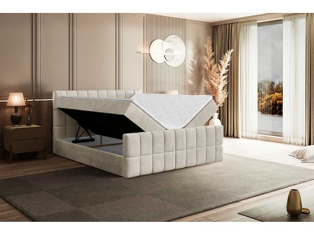 Box spring bed 180x200 - matras - matrastopper - borst - beige fluweel - afbeelding 7 van  10