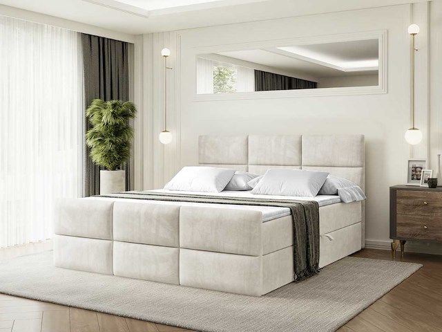 Box spring bed 180x200 - matras - matrastopper - borst - beige fluweel - afbeelding 1 van  10