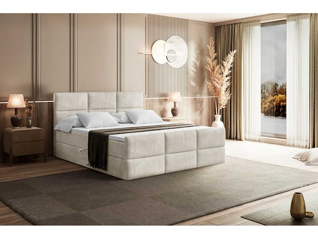 Box spring bed 180x200 - matras - matrastopper - borst - beige fluweel - afbeelding 6 van  10