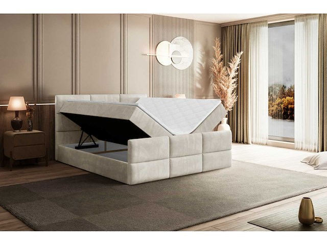 Box spring bed 180x200 - matras - matrastopper - borst - beige fluweel - afbeelding 7 van  10