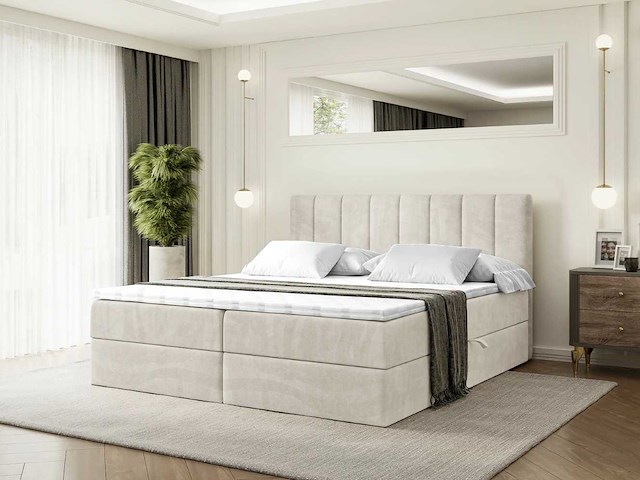 Box spring bed 180x200 - matras - matrastopper - borst - beige fluweel - afbeelding 1 van  12