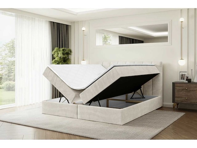 Box spring bed 180x200 - matras - matrastopper - borst - beige fluweel - afbeelding 7 van  12