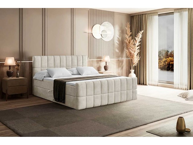 Box spring bed 180x200 - matras - matrastopper - borst - beige fluweel - afbeelding 6 van  10