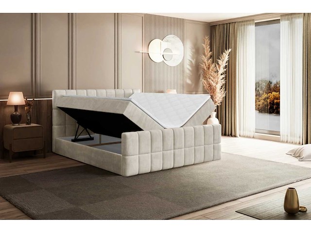 Box spring bed 180x200 - matras - matrastopper - borst - beige fluweel - afbeelding 7 van  10