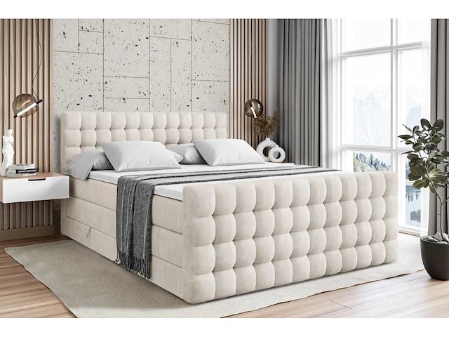 Box spring bed 180x200 - matras - matrastopper - borst - beige fluweel - afbeelding 2 van  3