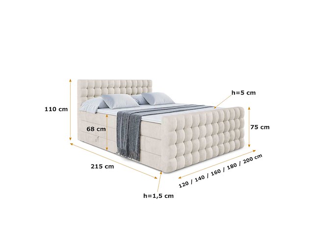 Box spring bed 180x200 - matras - matrastopper - borst - beige fluweel - afbeelding 3 van  3