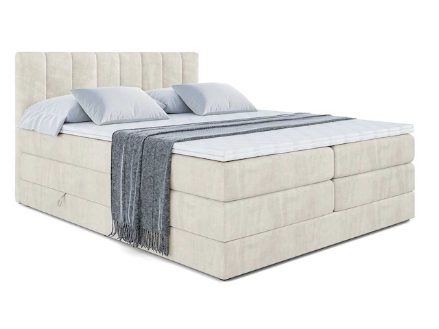 Box spring bed 180x200 - matras - matrastopper - borst - beige fluweel - afbeelding 2 van  5