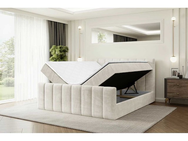 Box spring bed 180x200 - matras - matrastopper - borst - beige fluweel - afbeelding 12 van  15