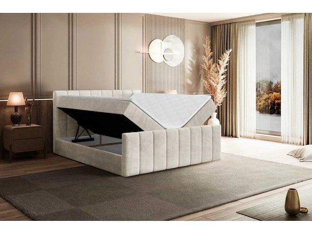 Box spring bed 180x200 - matras - matrastopper - borst - beige fluweel - afbeelding 14 van  15