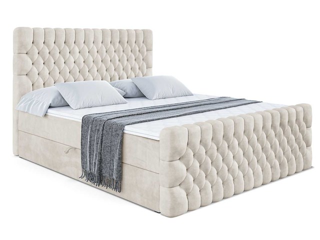 Box spring bed 180x200 - matras - matrastopper - borst - beige fluweel - afbeelding 3 van  8