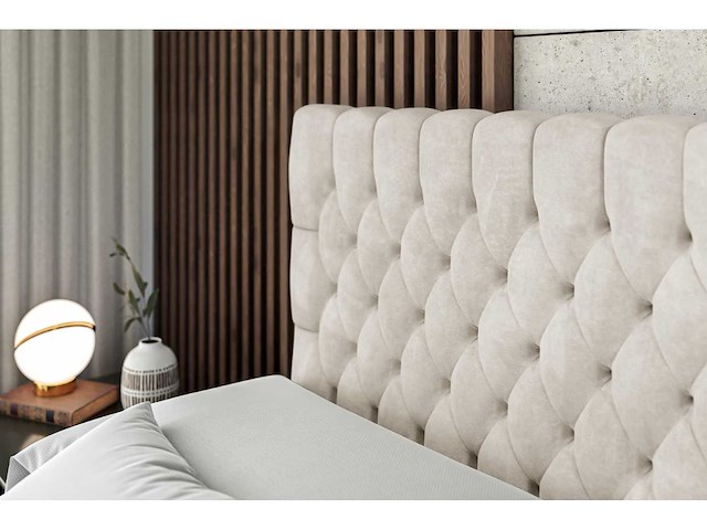Box spring bed 180x200 - matras - matrastopper - borst - beige fluweel - afbeelding 6 van  8