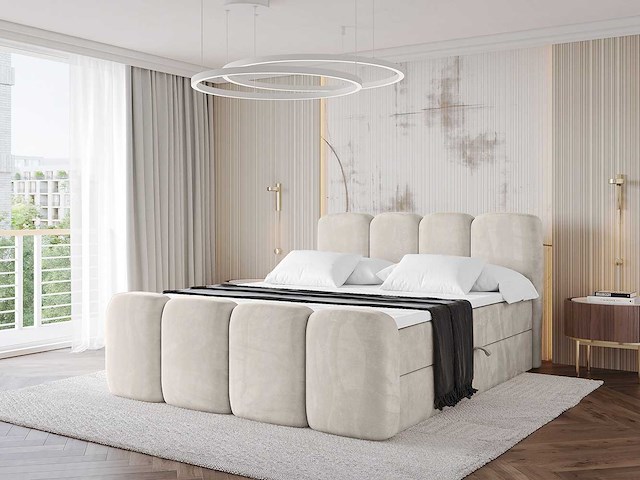 Box spring bed 180x200 - matras - matrastopper - borst - beige fluweel - afbeelding 1 van  11