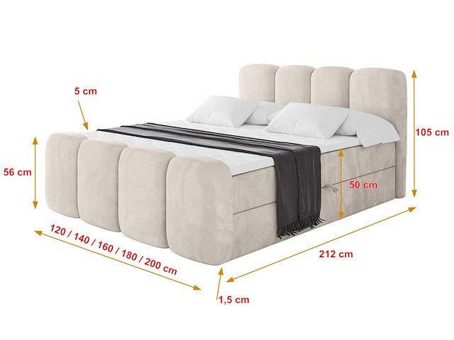 Box spring bed 180x200 - matras - matrastopper - borst - beige fluweel - afbeelding 7 van  11