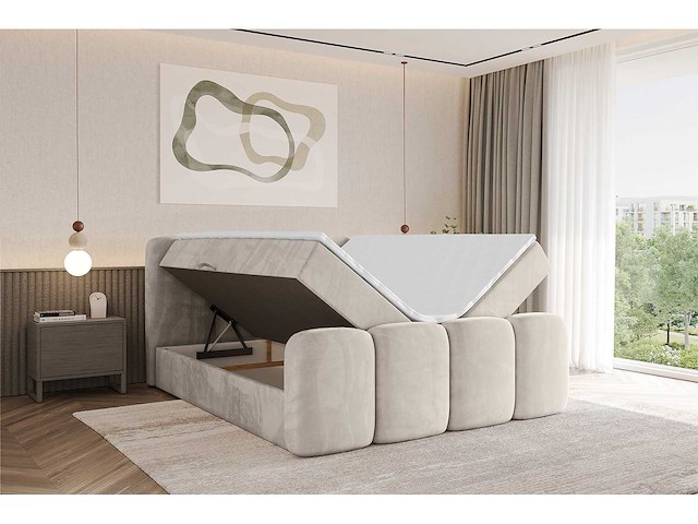 Box spring bed 180x200 - matras - matrastopper - borst - beige fluweel - afbeelding 10 van  11