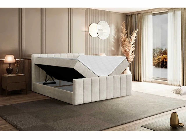 Box spring bed 180x200 - matras - matrastopper - borst - beige fluweel - afbeelding 14 van  15