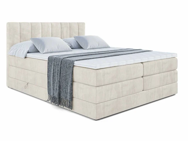 Box spring bed 180x200 - matras - matrastopper - borst - beige fluweel - afbeelding 4 van  10