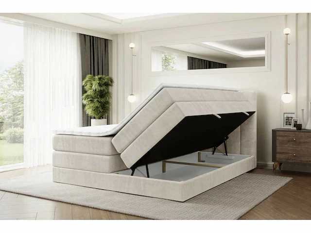 Box spring bed 180x200 - matras - matrastopper - borst - beige fluweel - afbeelding 5 van  10