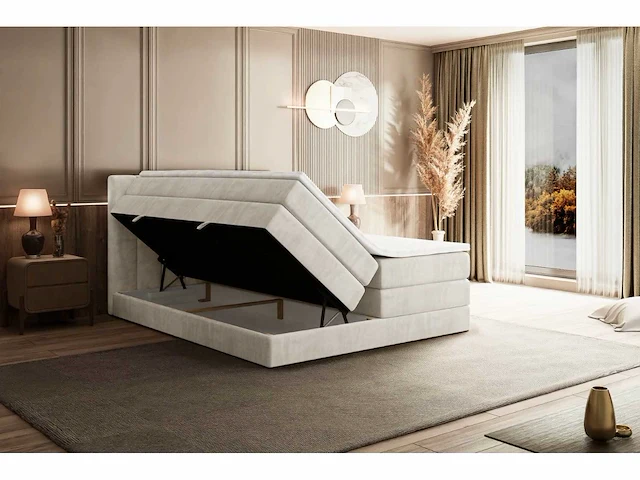 Box spring bed 180x200 - matras - matrastopper - borst - beige fluweel - afbeelding 7 van  10