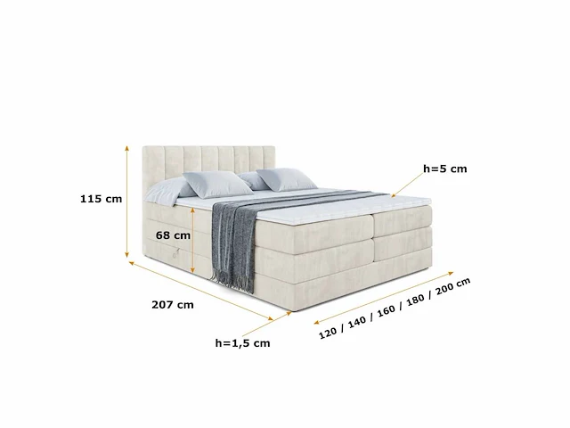 Box spring bed 180x200 - matras - matrastopper - borst - beige fluweel - afbeelding 8 van  10
