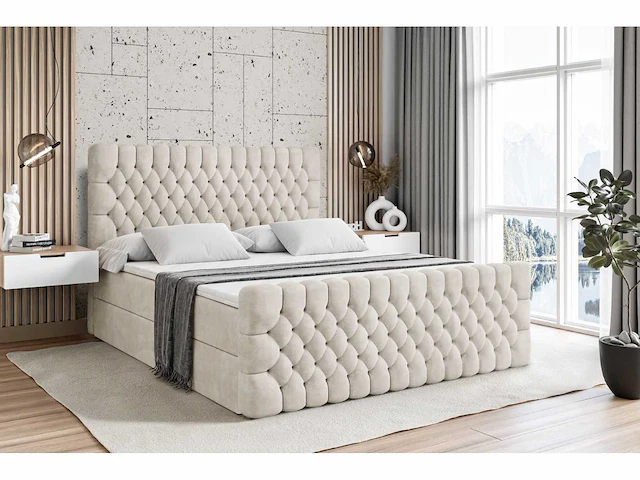 Box spring bed 180x200 - matras - matrastopper - borst - beige fluweel - afbeelding 3 van  10