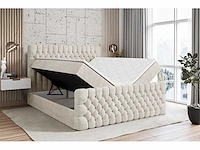 Box spring bed 180x200 - matras - matrastopper - borst - beige fluweel - afbeelding 5 van  10