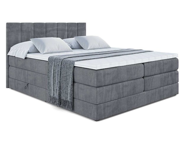 Box spring bed 180x200 cm - borst - matras - matras topper - donkergrijs fluweel - afbeelding 2 van  4