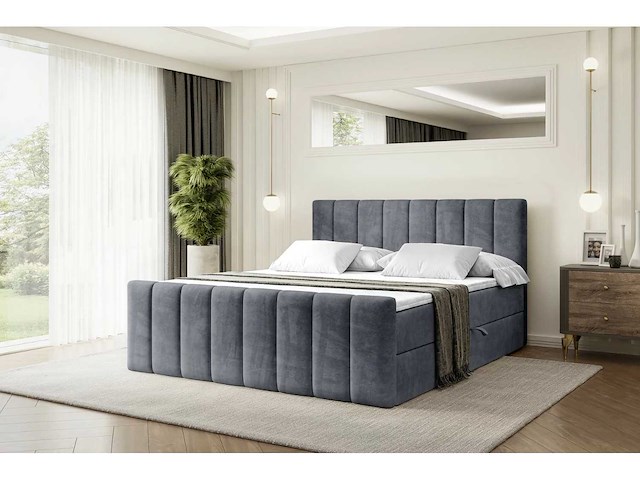 Box spring bed 200x200 - matras - matras topper - borst - donkergrijs fluweel - afbeelding 4 van  11