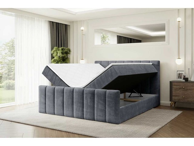 Box spring bed 200x200 - matras - matras topper - borst - donkergrijs fluweel - afbeelding 6 van  11