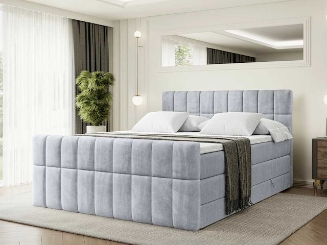 Box spring bed 200x200 - matras - matras topper - borst - lichtgrijs fluweel - afbeelding 1 van  10