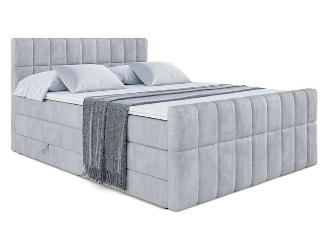 Box spring bed 200x200 - matras - matras topper - borst - lichtgrijs fluweel - afbeelding 4 van  10