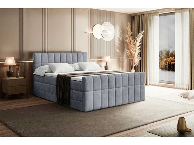 Box spring bed 200x200 - matras - matras topper - borst - lichtgrijs fluweel - afbeelding 6 van  10