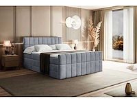 Box spring bed 200x200 - matras - matras topper - borst - lichtgrijs fluweel - afbeelding 6 van  10