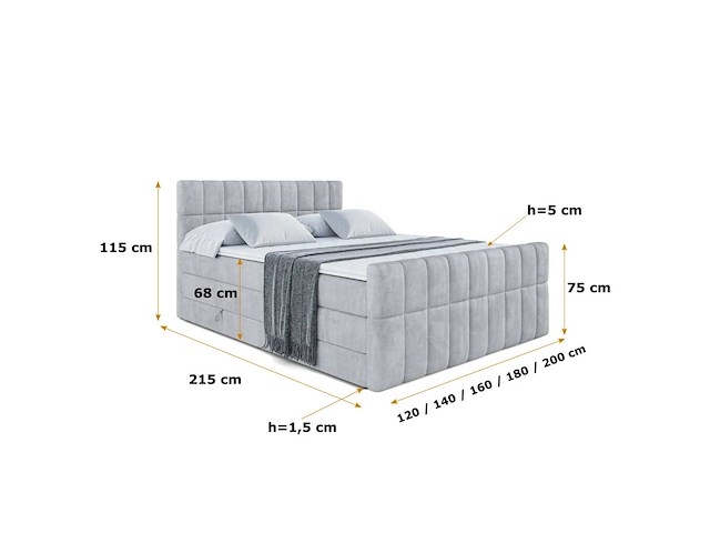 Box spring bed 200x200 - matras - matras topper - borst - lichtgrijs fluweel - afbeelding 8 van  10