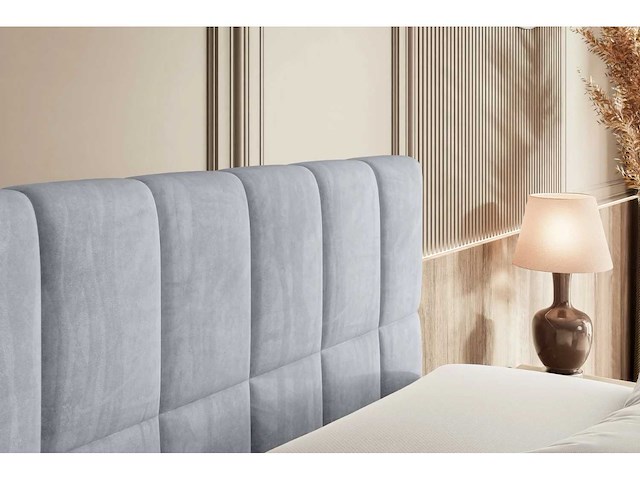 Box spring bed 200x200 - matras - matras topper - borst - lichtgrijs fluweel - afbeelding 10 van  10