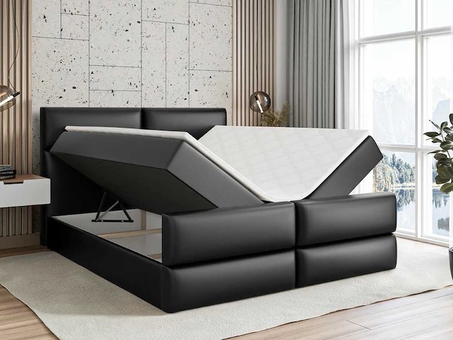 Box spring bed 200x200 - matras - matras topper - borst - pu black - afbeelding 1 van  10