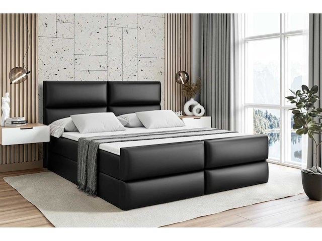 Box spring bed 200x200 - matras - matras topper - borst - pu black - afbeelding 3 van  10