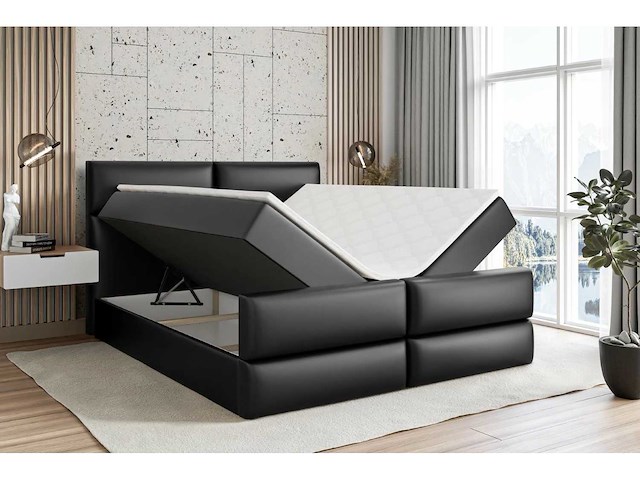 Box spring bed 200x200 - matras - matras topper - borst - pu black - afbeelding 5 van  10