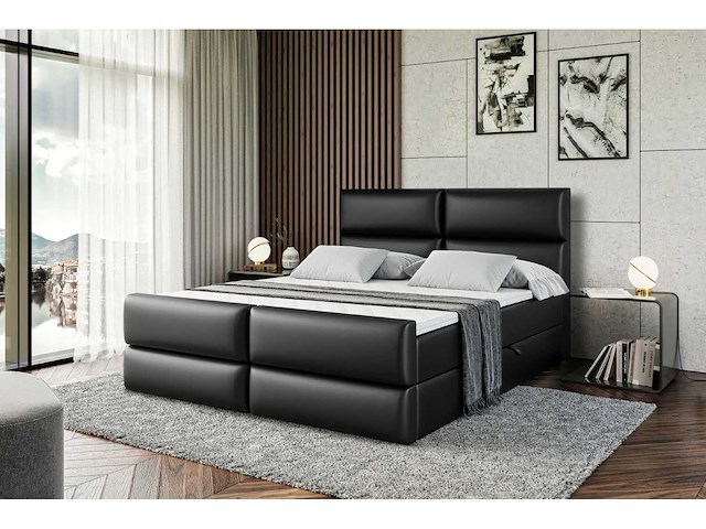 Box spring bed 200x200 - matras - matras topper - borst - pu black - afbeelding 6 van  10