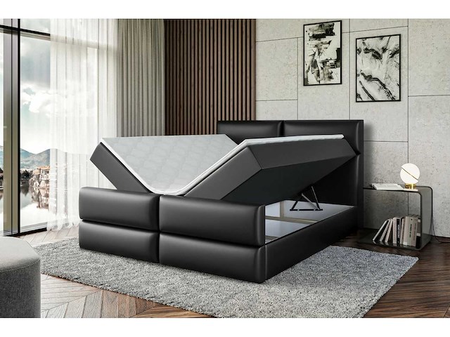Box spring bed 200x200 - matras - matras topper - borst - pu black - afbeelding 7 van  10