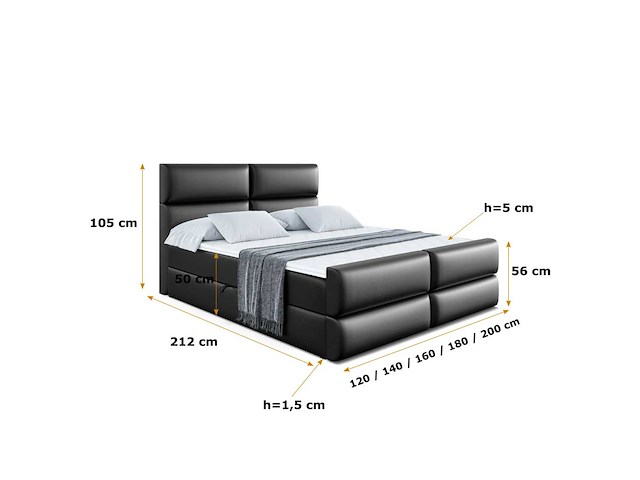 Box spring bed 200x200 - matras - matras topper - borst - pu black - afbeelding 8 van  10