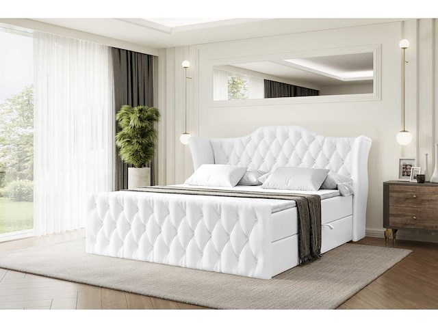 Box spring bed 200x200 - matras - matras topper - borst - white pu - afbeelding 1 van  14