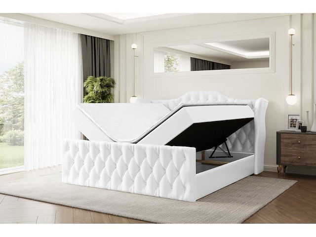 Box spring bed 200x200 - matras - matras topper - borst - white pu - afbeelding 8 van  14