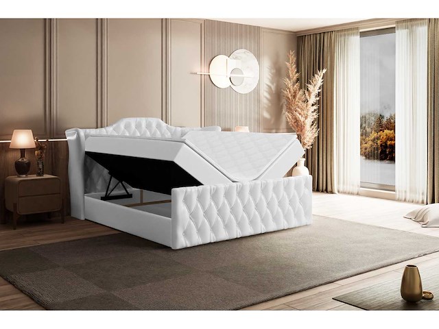 Box spring bed 200x200 - matras - matras topper - borst - white pu - afbeelding 10 van  14
