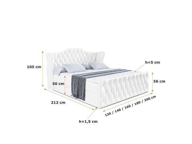 Box spring bed 200x200 - matras - matras topper - borst - white pu - afbeelding 11 van  14