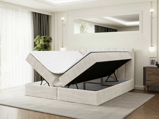 Box spring bed 200x200 - matras - matrastopper - borst - beige fluweel - afbeelding 1 van  11