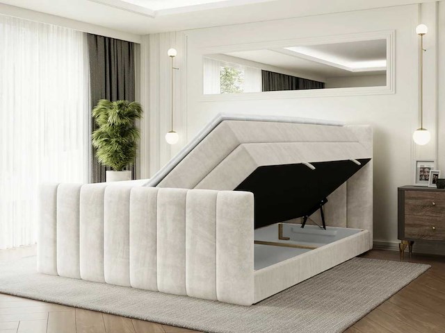 Box spring bed 200x200 - matras - matrastopper - borst - beige fluweel - afbeelding 1 van  19