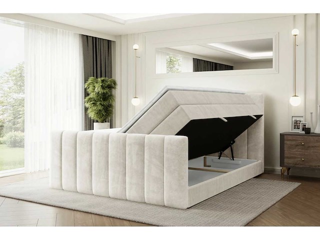 Box spring bed 200x200 - matras - matrastopper - borst - beige fluweel - afbeelding 14 van  19